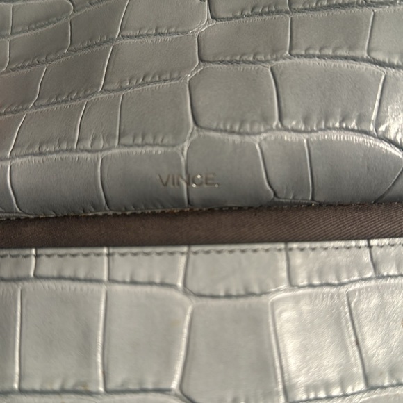 VINCE Croc-Embossed Grey Blue Leather Clutch - Picture 3 of 4